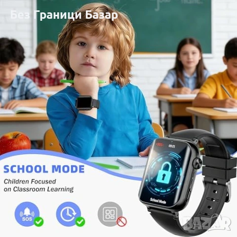 Нов черен Смарт часовник за деца GPS WiFi LBS 4G видео разговор SOS бутон игри, снимка 7 - Детски - 54092284