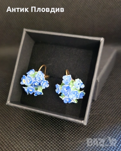 Винтидж английски обеци с незабравки – Made in England, снимка 3 - Обеци - 53719231