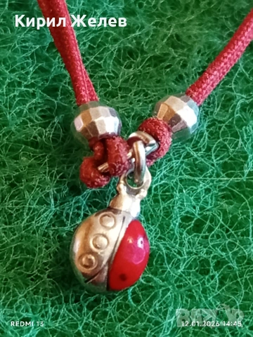 Сребърна гривна с червен конец и висулка КАЛИНКА 🐞 за добър късмет 21101, снимка 6 - Гривни - 53073299