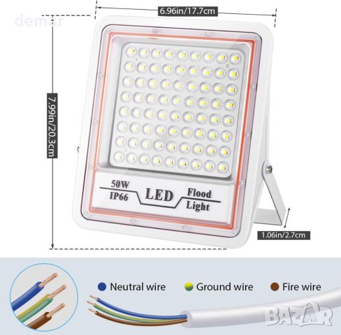 LeKaufen 50W LED прожектор 2 броя, Мрежово захранване, 5000 LM, IP66, 6000K, снимка 2 - Прожектори - 46461168