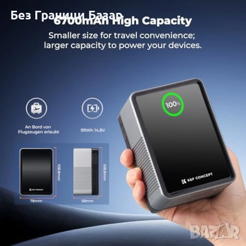 Нова K&F Concept Мини V-Mount батерия 99Wh PD100W USB-C D-TAP за камера, снимка 4 - Батерии, зарядни - 53917731