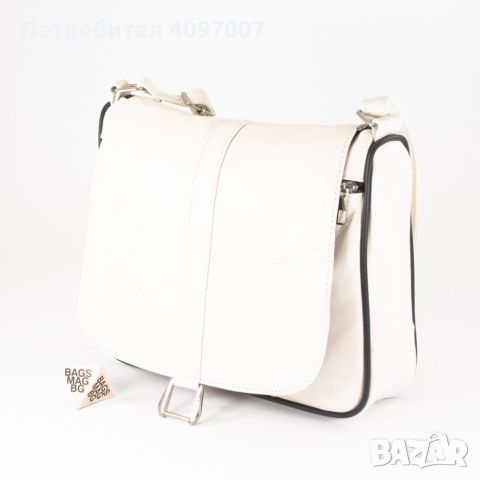 Черна стилна дамска чанта от естествена к. с капак - Elis, снимка 2 - Чанти - 46391230