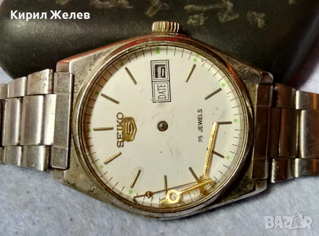 SEIKO 5 25 JEWELS МЕХАНИЗЪМ с КАСА ЦИФЕРБЛАТ и ВЕРИЖКА на ЯПОНСКИ РЪЧЕН ЧАСОВНИК СЕЙКО 5 49850, снимка 7 - Антикварни и старинни предмети - 48708411