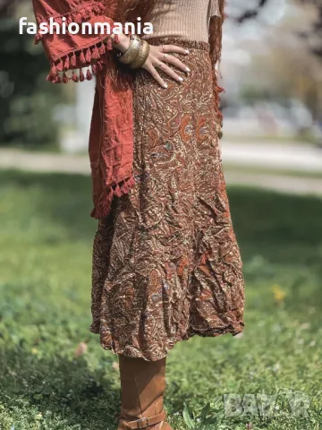 Бохо пола с етно принт – ръчна изработка, снимка 6 - Поли - 50379660