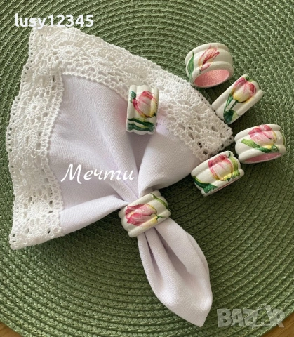 Комплект шест пръстени за салфетки с лаленца 🌷🌿🌷🌿🌷