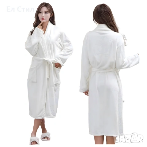 Дамски хотелски халат, класически, удобен, топъл, с връзки, мек, бял, снимка 6 - Други - 53567665