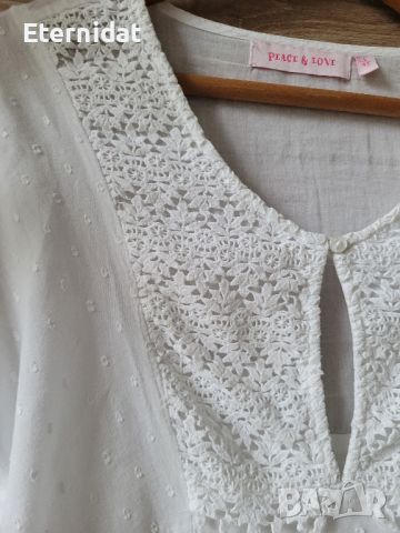 Бяла блуза с бродерии памучна материя , снимка 5 - Тениски - 45717943