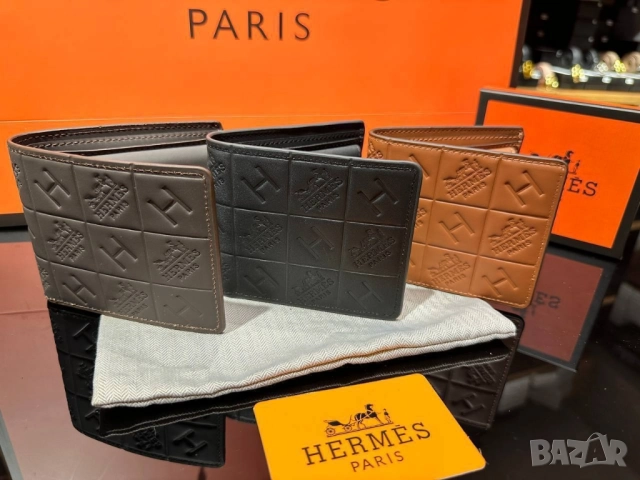 портмонета от естествена кожа в кутия hermes 