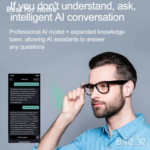  Умни очила W100 с блокиране на синята светлина, аудио разговори, превод в реално време., снимка 4 - Друга електроника - 52444272
