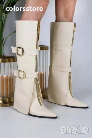 Ботуши на платформа - бежова кожа - KDK10 , снимка 2 - Дамски ботуши - 51863904