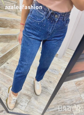Дамски дънки мом фит с камъни, снимка 2 - Дънки - 52671012