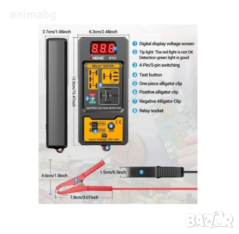 ANIMABG Универсален тестер за проверка на автомобилен акумулатор, 11-25V, LED индикаторна светлина, снимка 5 - Друга електроника - 52477957
