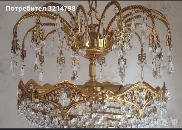 Антикварен кристален полилей , снимка 8 - Полилеи - 52511214