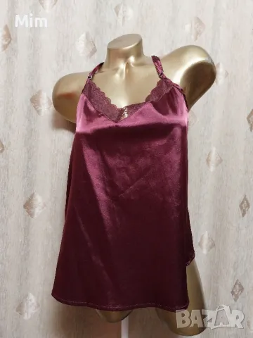 М Къса сатенена нощница бордо, снимка 2 - Нощници - 50416714