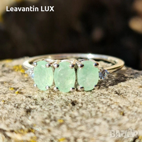 Пръстен с натурален зелен Авантюрин, снимка 4 - Пръстени - 54096855