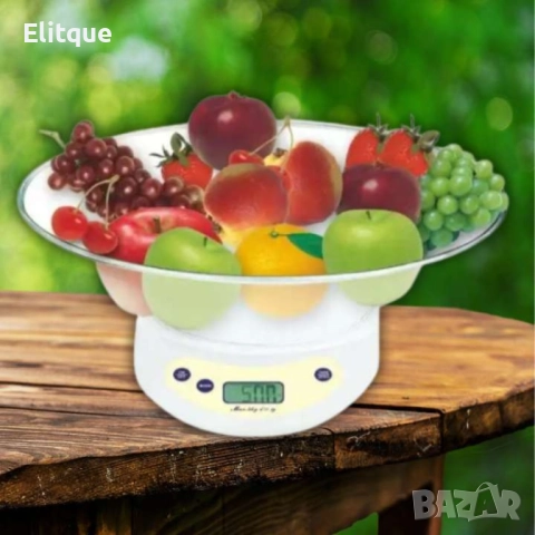 Дигитална кухненска везна, 5кг., купа, батерия, LCD екран, Бял, снимка 5 - Други - 52852638