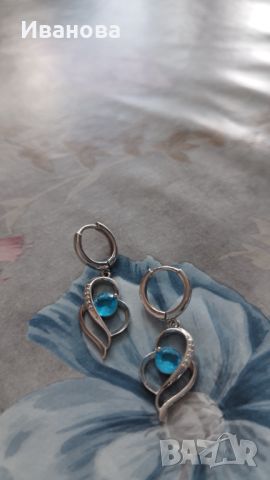 Нови сребристи обици със син камък, снимка 2 - Обеци - 46017771