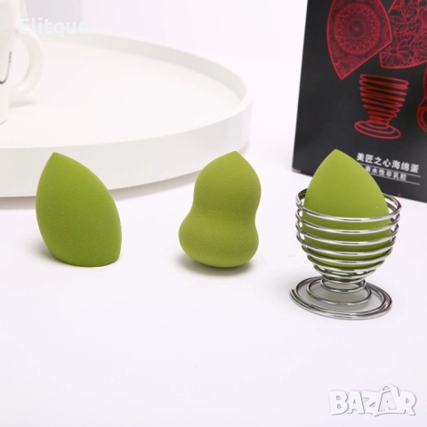 Комплект от 3 бр. тампони за нанасяне на грим по лицето с метална поставка HZS347, снимка 2 - Други - 52830546