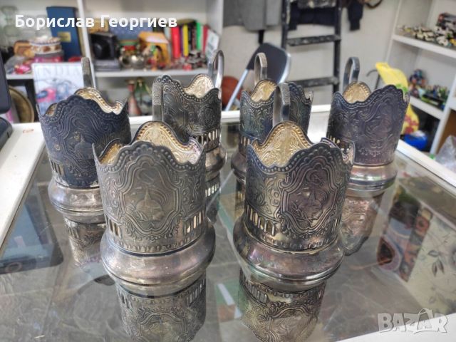Комплект от шест броя руски посребрени подстакани, снимка 3 - Антикварни и старинни предмети - 45092894