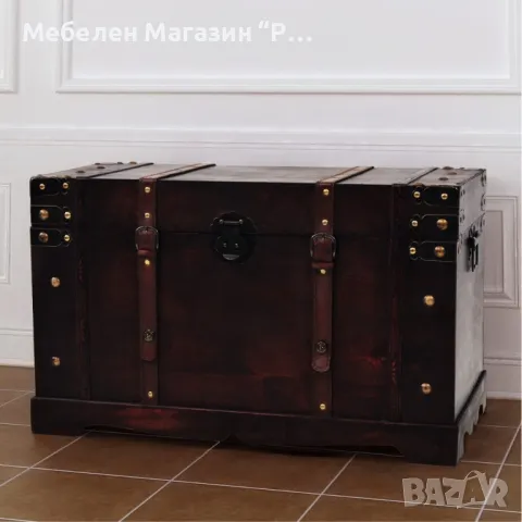 Винтидж сандък, дървен, 66x38x40 см Цвят: Кафяв Материал: Дърво и ПДЧ Размери: 66 x 38 x 40 см , снимка 5 - Маси - 48907714