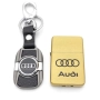 Луксозен комплект Ауди – Запалка с джет пламък и кожен ключодържател, златист метал, снимка 1