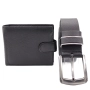 Подаръчен комплект за мъж портфейл със закопчаване и колан в черно от естествена кожа, снимка 1