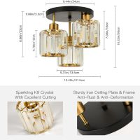 FORCOSO Таванна кристална лампа, 3 лампи, черен и златен абажур, E27, снимка 4 - Лампи за таван - 45099559