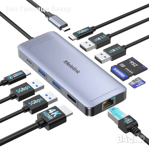 Нов адаптер 10 в 1 Type-C Хъб с HDMI, LAN, USB 3.0, SD/TF за лаптопи, снимка 1