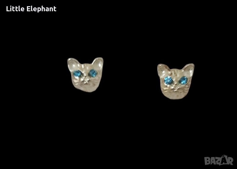 Сребърни обеци tiny cats,blue,колекция"Animals"/нови, снимка 1