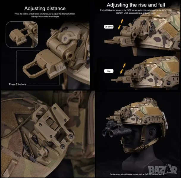 Стойка Държач Монтажна Скоба за Монтаж към Каска NVG L4 G24 L4G24 PVS15 PVS18 GPNVG18 FAST OPS Лента, снимка 1