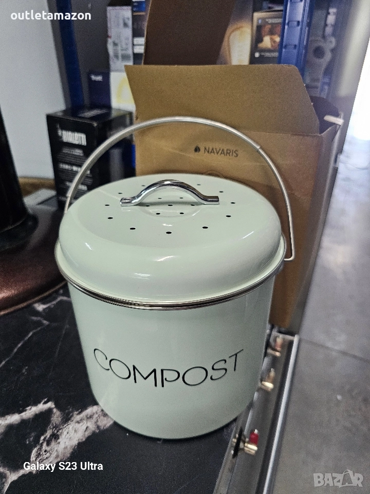 Метален контейнер за компост, сив, 3 л с 3 филтъра, Navaris, снимка 1