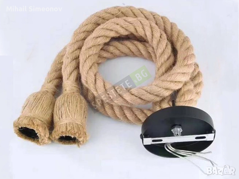 Висящ полилей, конопено въже, юта, индустриален стил, многоцветен, снимка 1