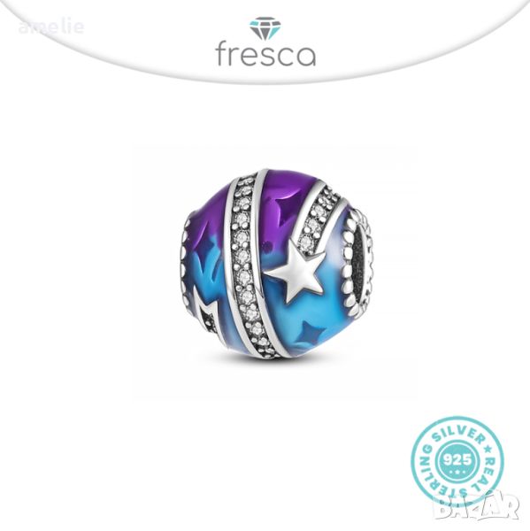 Талисман Fresca по модел тип Pandora Пандора сребро 925 Purple-Blue Galaxy. Колекция Amélie, снимка 1