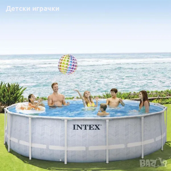 Сглобяем Басейн Intex Prism Frame Chevron Round, 488 x 122 cм, с помпа, стълба и покривало, снимка 1