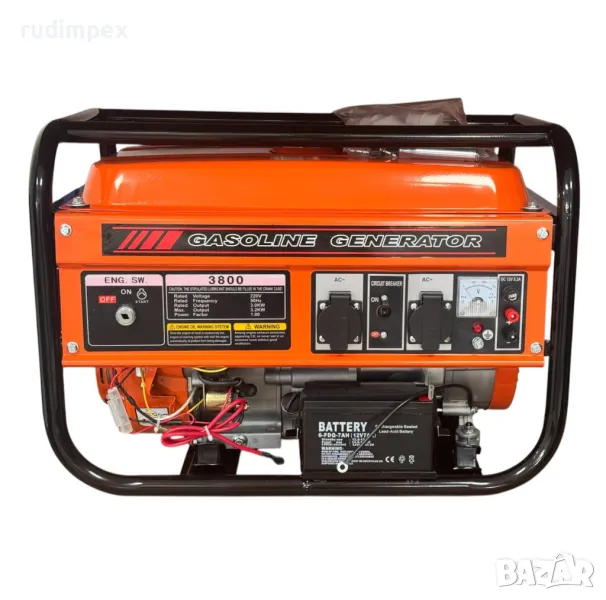 Генератор за ток 3.5 kW, 7.5 HP, бензинов, монофазен, AVR, 100% медни намотки, с електрически старте, снимка 1