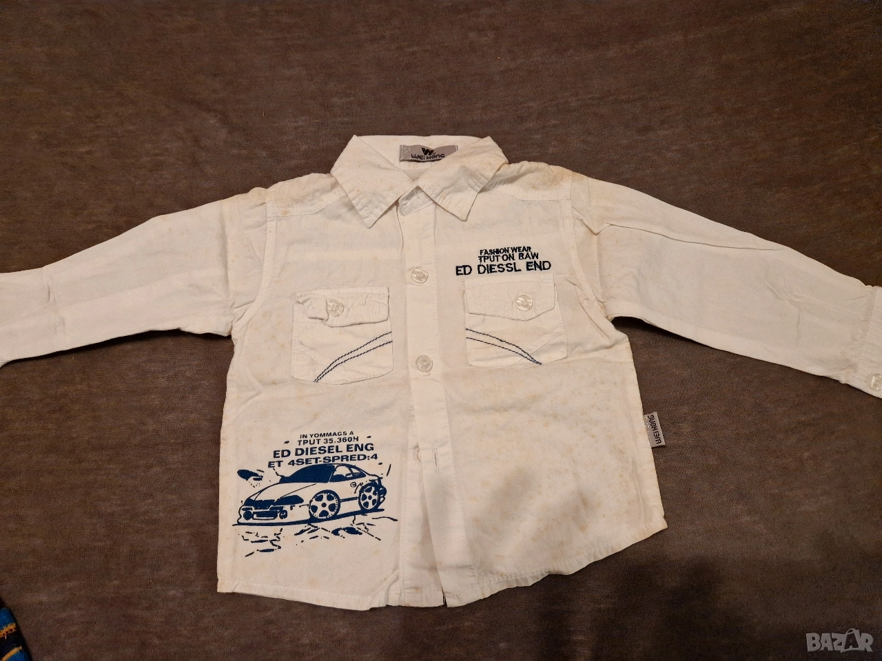 9-12м 80см Риза, памук, бяла, без следи от употреба , снимка 1