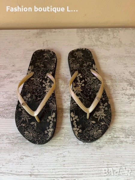 Джапанки с диамантче в кафяв цвят с бежови ленти 37 / 38 номер ❤️, снимка 1