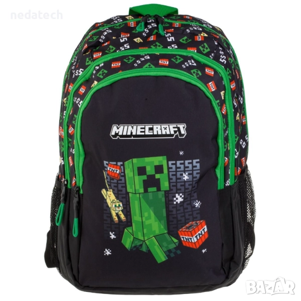 Ученическа раница Minecraft, Зелен, 32x18x43 см., снимка 1