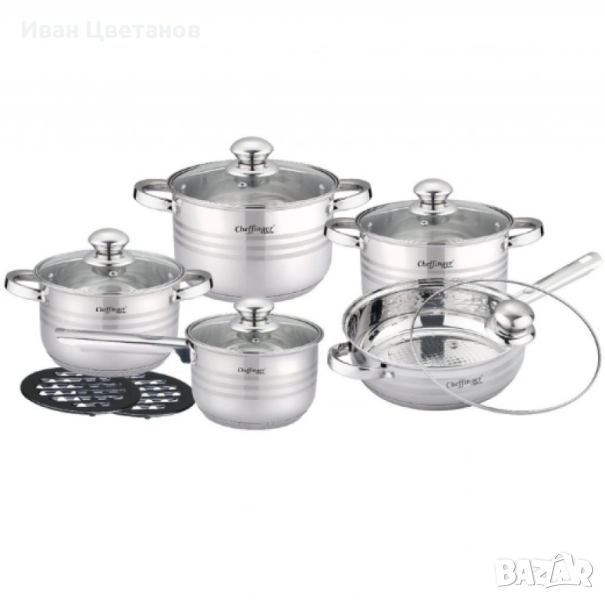Комплект съдове за готвене, Cheffinger, 12 части, неръждаема стомана, за всички видове котлони, снимка 1
