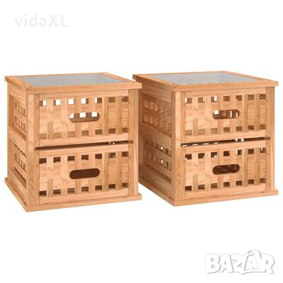 vidaXL Нощни шкафчета, 2 бр, 34x34x34 см, орех масив（SKU:350346, снимка 1
