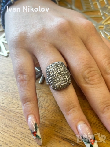 Дамски сребърен пръстен с множество цирконии, снимка 2 - Пръстени - 52905318