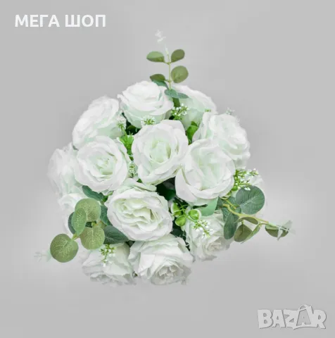 Изкуствени букети с рози и евкалиптови листа – Елегантна украса с дълготраен ефект, снимка 7 - Изкуствени цветя - 50346299