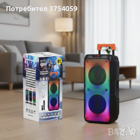 Преносима тонколона с микрофон и дистанционно управление, 40W мощност, Bluetooth, USB/SD и LED , снимка 4 - Тонколони - 53192843