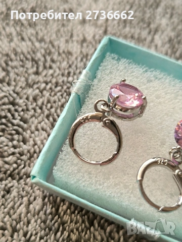 Сребърни обеци с розов цирконии , снимка 2 - Обеци - 53792572