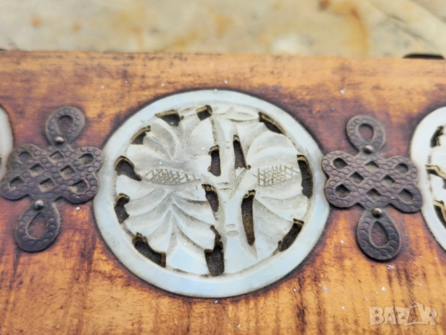 Кутия за бижута от дърво Vtg с азиатски дизайн резбован нефрит, снимка 8 - Декорация за дома - 52016781