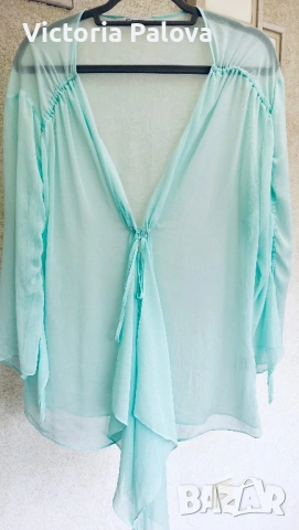 Ефирна шифонова блуза Crazy в цвят кристална мента