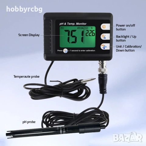 Kомбиниран тестер за рН и температура със сменяем pH електрод, снимка 6 - Друга електроника - 33332610