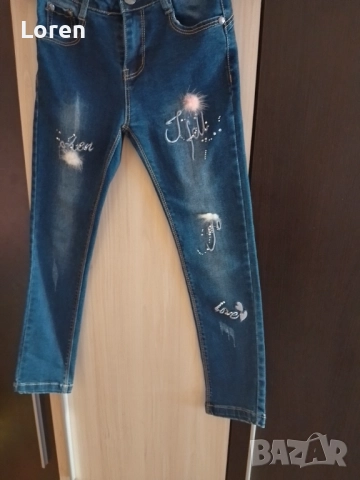 Ново!Детски дънки с пухчета по крачолите , снимка 3 - Детски панталони и дънки - 52521351