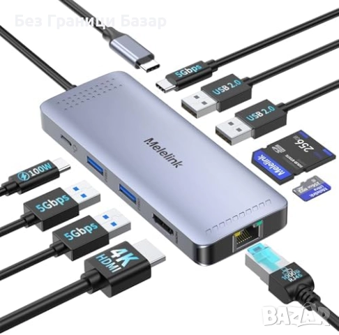 Нов адаптер 10 в 1 Type-C Хъб с HDMI, LAN, USB 3.0, SD/TF за лаптопи