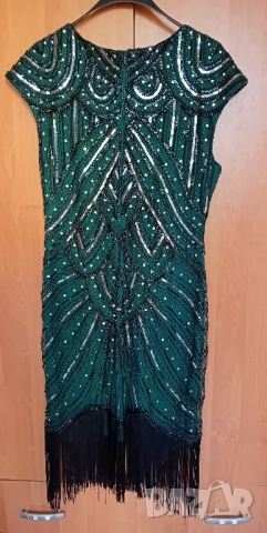 Зелена рокля с пайети и ресни , снимка 9 - Рокли - 51634522